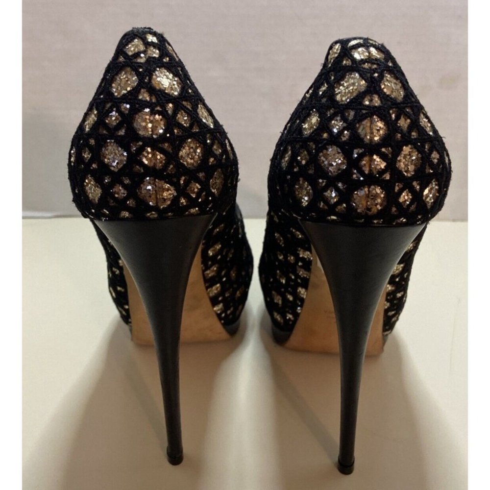 Giuseppe Zanotti Black and Gold Leather Peep Toe Platform Pumps Size 40.5 - Picture 5 of 9